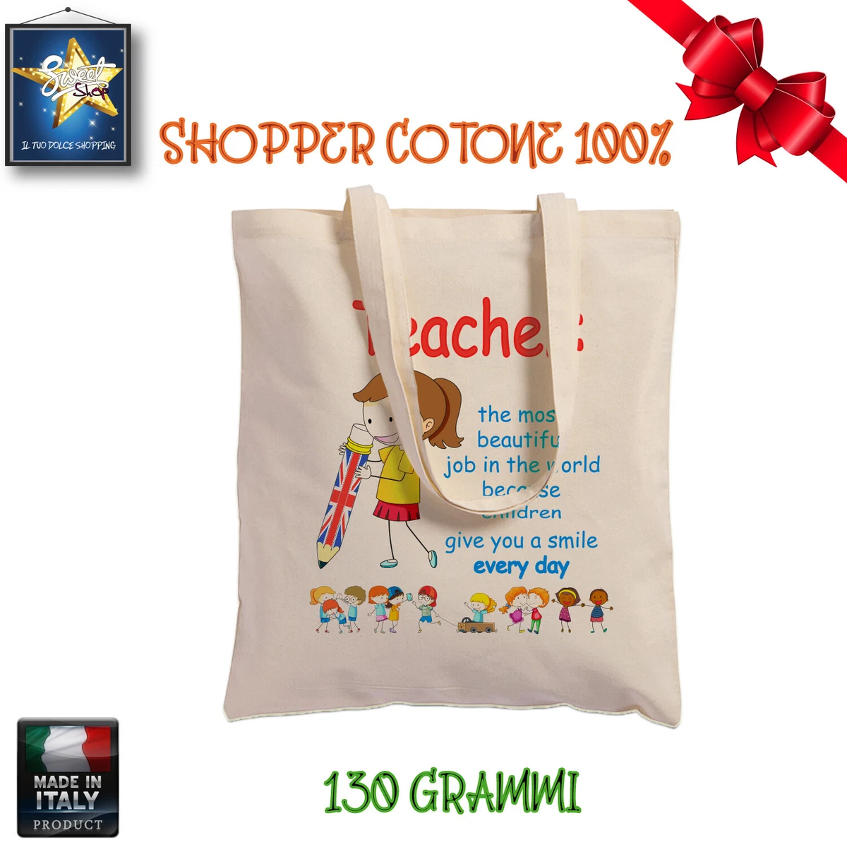 shopper borsa MAESTRA INGLESE NIDO MATERNA SCUOLA natale idea regalo fine anno