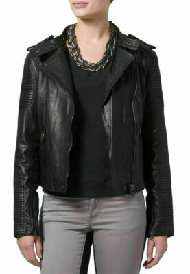 Women's Biker Jacket Genuine Lambskin Leather Jacket Motorcycle Real Slim fit