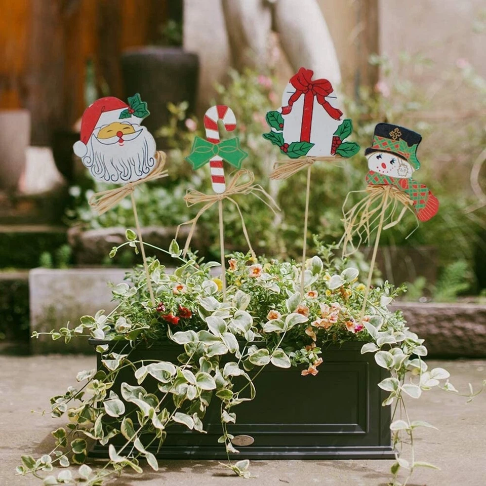 Christmas Yard Garden Stake Flower Pot Decoration Set of 4, Santa Claus Candy Ca - Image 2 of 4