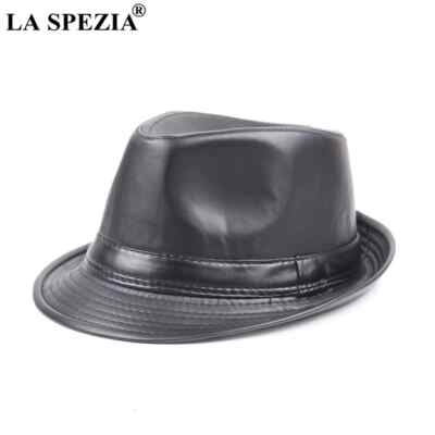 PU Leather Fedora Hat Men Black Casual Jazz Cap Vintage Trilby Hat  Gentleman