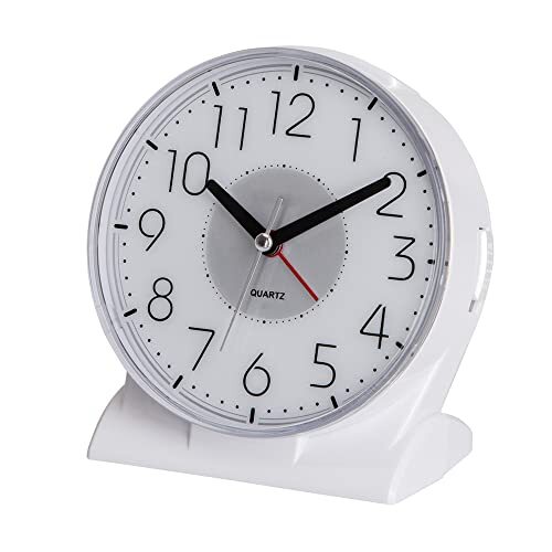 Silent No Ticking Analog Alarm Clock,Readable for Seniors Vision White