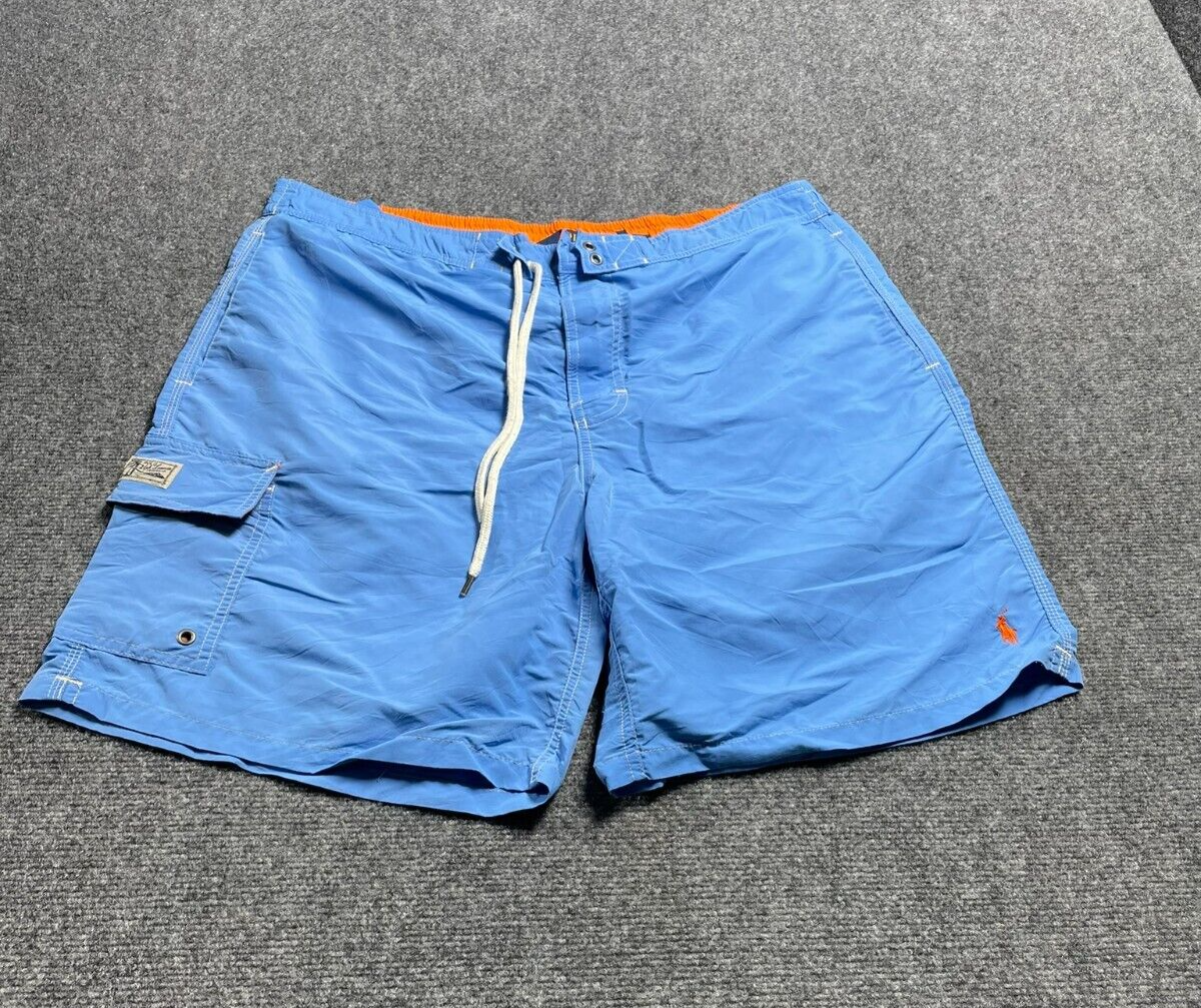 Ralph Lauren Polo Blue Men's Swim Wear Trunk Shorts Orange Pony