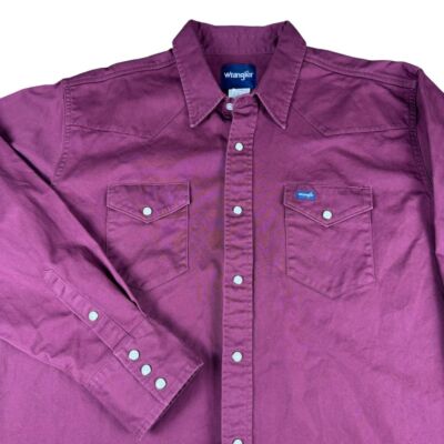 Pearl Snap Western Shirt Men's 2XB 90s Wrangler Canvas Utility Workwear Maroon