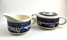 Blue Willow Cream Pitcher and Covered Sugar Bowl Unmarked READ
