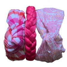 J Crew Womens Headbands Lot of 3 Pink Gingham /Pink Satin / Pink Liberty Print