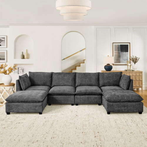 Cloud Couch Sectional Sofa with 2 Ottoman, Chenille Sofa Sleeper Deep Seat Sofa