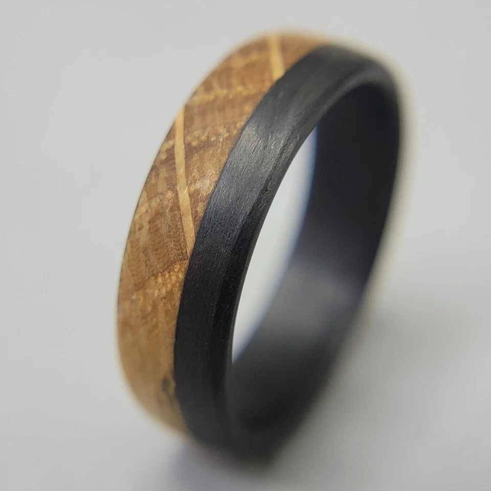 Whiskey Barrel Wood and Carbon Fiber Ring - Handcrafted in the USA - Sizes 4-16 - Image 4 of 4