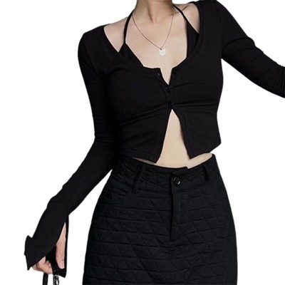 Shoulder Off Tops For Women Neck Long Sleeve Crop Top Knit Shirt