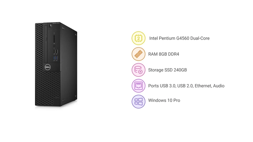 DELL PC Desktop Optiplex 3050 Intel Pentium G4560 8GB 240GB SSD Rigenerato - Immagine 2 di 4