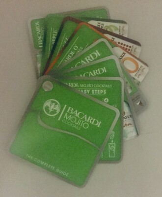 BACARDI MOJITO COCKTAIL GUIDE 8 Laminated Waterproof Double-Sided Cards 3.5x3.5''