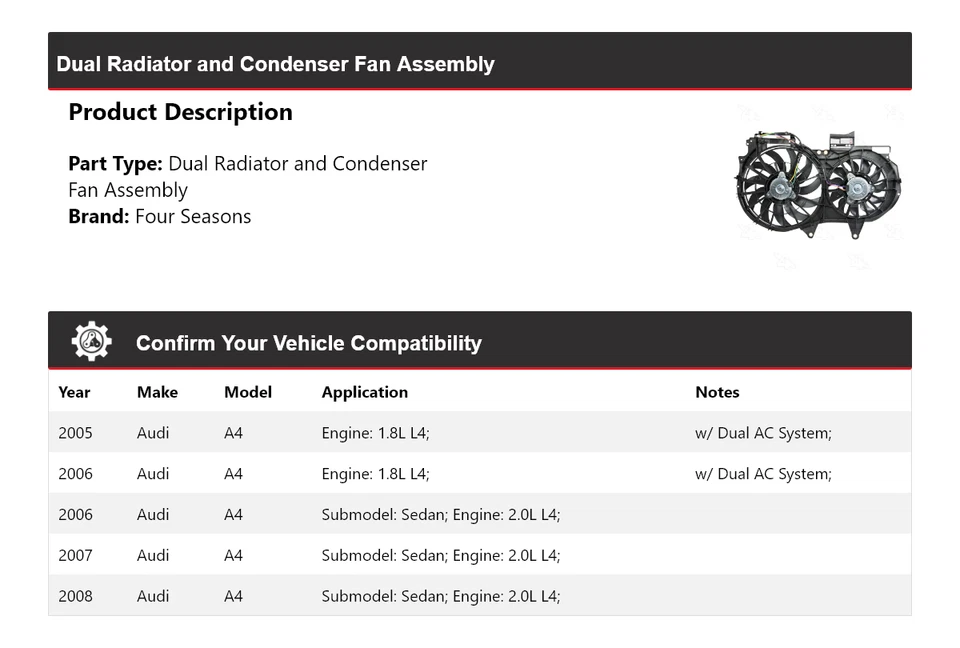 For 2005-2008 Audi A4 Dual Radiator and Condenser Fan Assembly 4 Seasons 2006 - Image 2 of 4