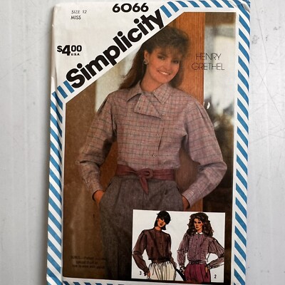 Collared Button Front Shirt Simplicity 6066 Women's 12 Long Sleeves 80s Work
