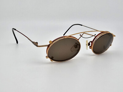 Casanova Gold Red Black Vintage Eyeglasses w/ Clip-on Sunglasses Italy 42-16-120