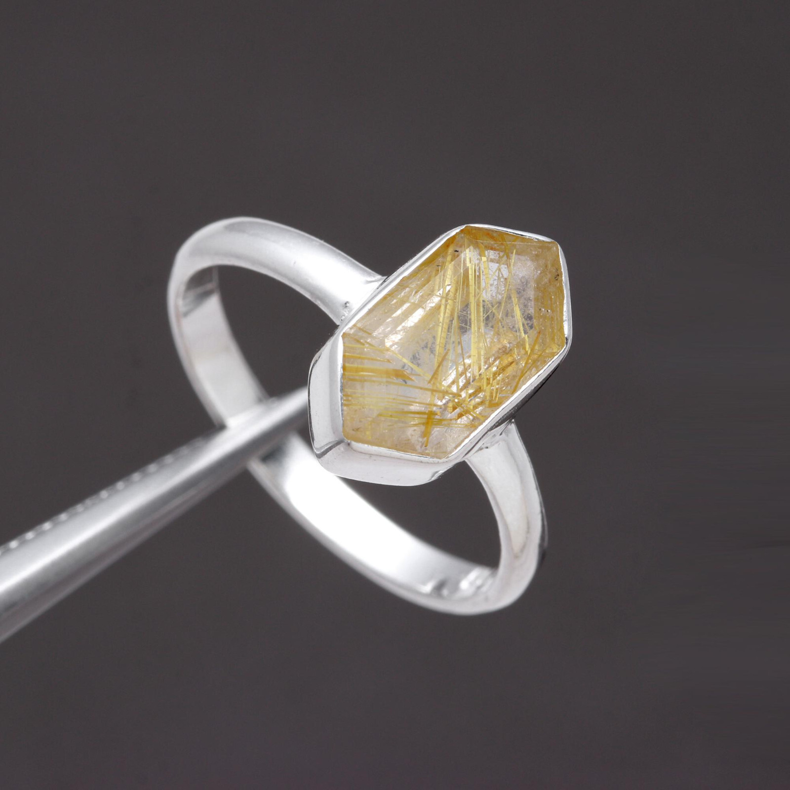 Natural Golden Rutile Engagement Ring in 925 Sterling Silver - Custom Sizes Available