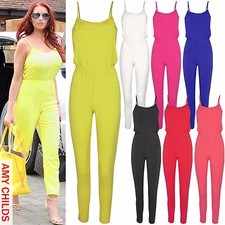 NEW WOMEN BRIGHT STRAP JUMPSUIT LADIES STRETCH WAIST CELEB LOOK TROUSER VEST TOP