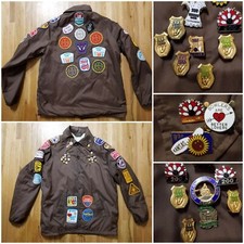 Vintage 1960s 70s KWBA KS League Bowling M Brown Jacket - 24 Pins 27 Patches