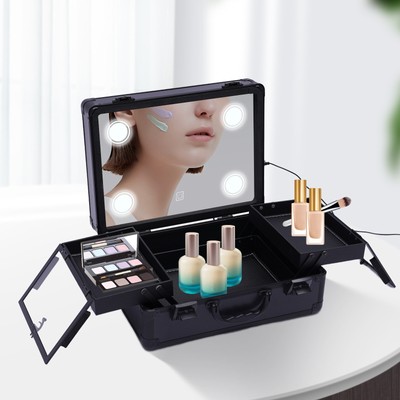 Make-up Set Tragbar Cosmetic Box Train Case Aufbewahrungsbox mit Lichtern