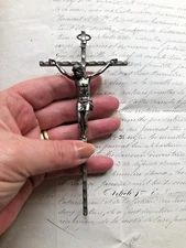 Vintage Italian White Metal 1970s Large Pectoral Cross Hanging Crucifix 15 cms