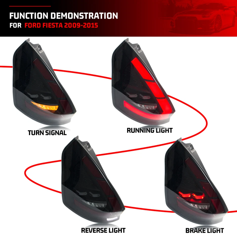 LED Tail Lights for Ford Fiesta Hatchback SE ST 2011-2019 Sequential Rear Lamps - Изображение 2 из 4