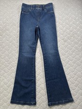 Spanx Jeans Womens Medium Blue Flare Leg Mid Rise Stretch Denim Bootcut Pull On