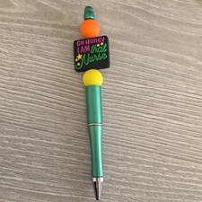 Handmade Plastic Ballpoint Pen Decorative Beads Nurse Theme Green Motif