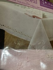 Spring Floral Cut work Pattern Pink Oblong Tablecloth 52”x70”