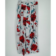Women's White Red Floral Wide Leg Palazzo Pants Size Medium
