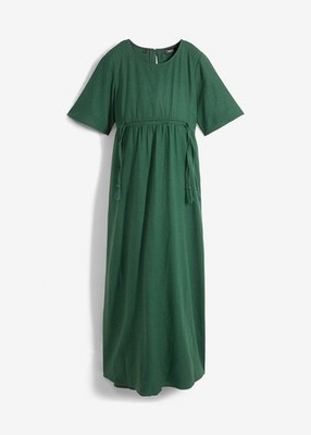 Maxi-Kleid mit Leinen und Tunnelzug in der Taille Gr. 40 Grün Freizeitkleid Neu