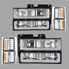 LED DRL Chrome Headlights+Bumper+Corner For 94-99 Chevy C/K Silverado Suburban