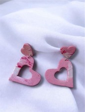 Double Hearts Dangling Polymer Clay Earrings