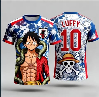 One Piece Luffy Fußballtrikot Barça T-Shirt Sport Thema Reproduktion, 1-teilig