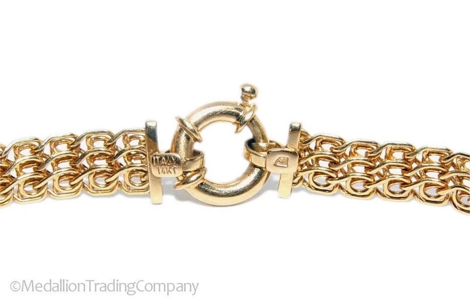14K Yellow Gold 7.5mm Milor Infinity Link Mesh 3 Row Bracelet Senora Lock lOT - Image 4 of 4