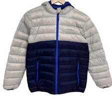 Eddie Bauer Boy's White And Navy Full Zip Hooded Puffer Coat Size M 10/12 Down j