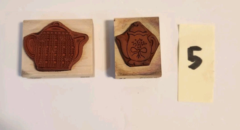 Lote de estampillas de goma de madera tetera artesanal té linda taza de café abeja Foto 2 de 4