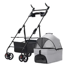 3 in 1 Dog Strollers 4 Wheels Folding Pet Stroller with Detachable Carrier Breat