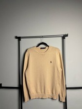 Polo Ralph Lauren Men  s Beige Cotton Crewneck Knit Sweater Size Medium Pony Logo