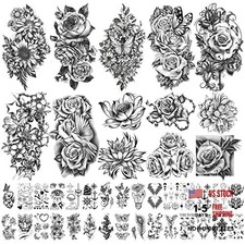 40 sheets Waterproof Temporary Tattoos Flowers Rose Butterfly Fake Tattoo Black
