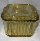 Vintage FEDERAL GLASS Amber/Yellow Depression REFRIGERATOR Ribbed Dish w/Lid
