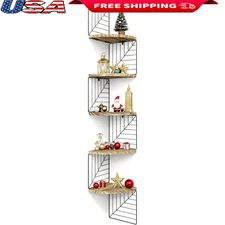 Rustic Corner Shelf 5-Tier Wall Mount Storage Display Organizer Wood Metal New
