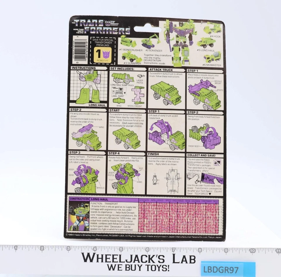 Long Haul 100% Complete W/CARDBACK & BUBBLE G1 Transformers Vintage Figures NM - Image 3 of 4