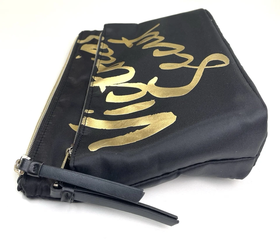 Bolsa de maquillaje cosmético Victoria’s Secret negra y dorada Foto 3 de 4