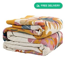 SE SOFTEXLY 60"x80" 100 Cotton Boho Floral Woven Throw Blanket Couch Bed