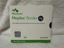 MOLNLYCKE MEPILEX BORDER AG SOFT SILICONE DRESSING 4"x4" BOX OF 5