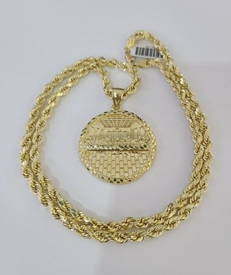 Real 10k Gold Rope Chain Last Supper Nugget Pendant Set 4mm