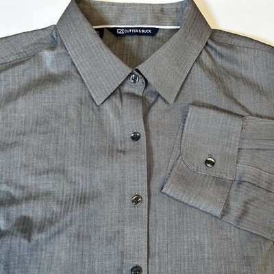 Cutter & Buck Button-Tab Long Sleeve Womens Mini Herringbone Shirt AGI Vargas Lg