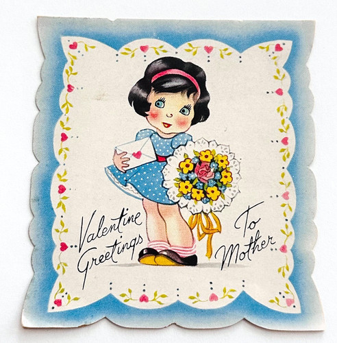 3.75" Carrington Co. Valentine Card - Unique To Mother Pretty Girl & Flowers