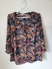 The Pioneer Woman Floral Blouse 3X Plus Black Lightweight Semi Sheer Ruffle 