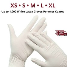 Up to 1000 White Latex Gloves XS/S/M/L/XL Polymer Coated Powder-Free Non-Sterile