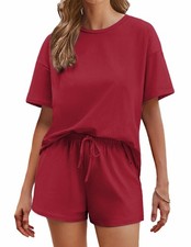 Ekouaer Cotton Pajamas for Women 2 Piece Lounge Sets Short X-Small, Red