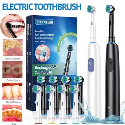 HAILICARE Rotating Electric Toothbrush Rechargeable With 4 Brush Heads 5 Modes Timer USB